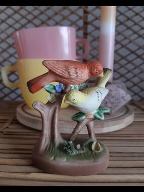 Pink and Yellow Bird Figurine Decorative Accent